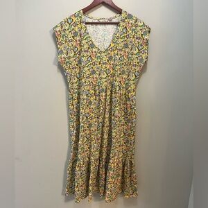 Boden Tiered Ruffle Dress Yellow Floral V-neck Midi Women’s Plus size 16/18R